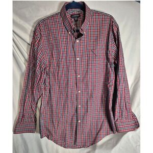 Lands'‎ End Mens Tailored Fit Plaid Button Down Long Sleeve Shirt Casual 17 34